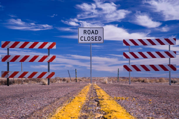 Road Closed Sign  road closed sign horizontal road nobody stock pictures, royalty-free photos & images