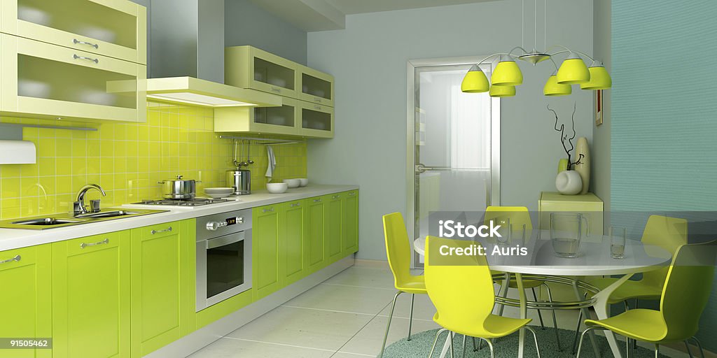 interior de cocina moderna - Foto de stock de Arquitectura libre de derechos