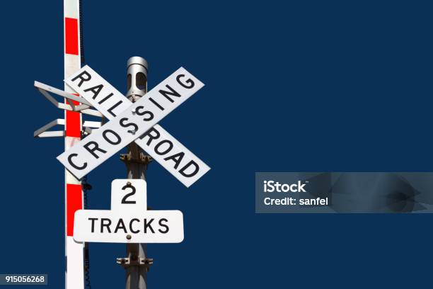 Railroad Crossing Sign Stock Photo - Download Image Now - Crossing, Train - Vehicle, Railway Signal