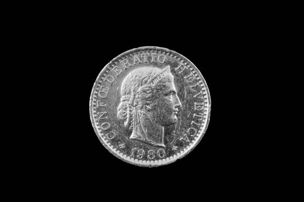 istock Swiss Twenty Centimes Coin Isolated On Black 915057000