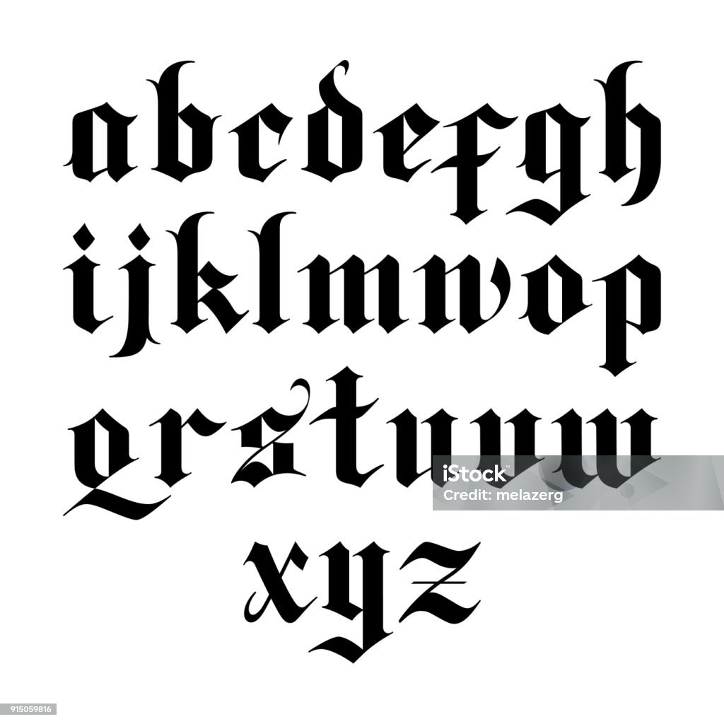 gothic vector font blackletter gothic vector font. lowercase letters Gothic Style stock vector