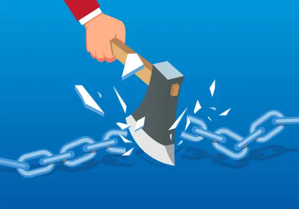 Vector illustration of The businessman cut the chain with an ax