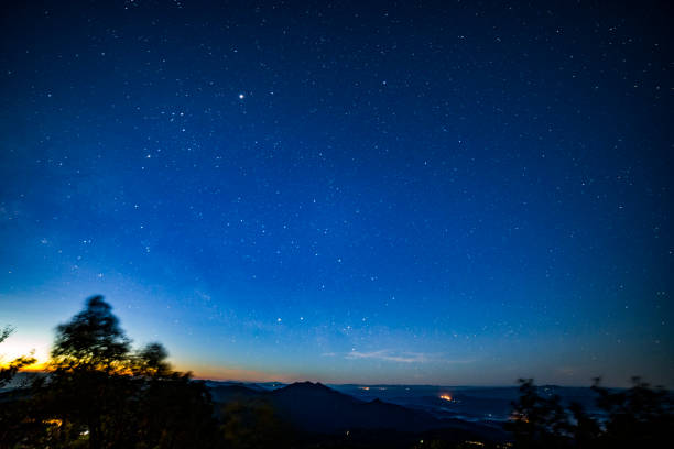 istock Starry sky horizon on the blue mountains mist or morning sky line view background in Doi Inthanon national park Chiang Mai Thailand 915066656