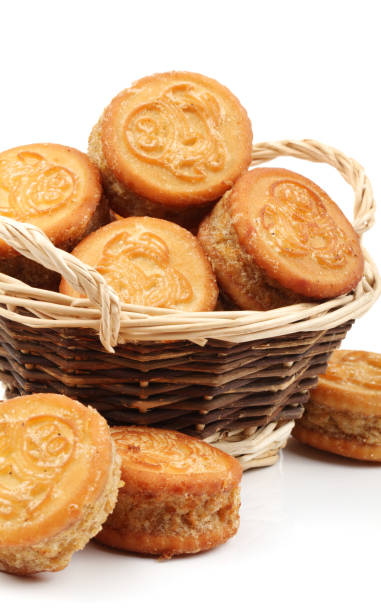 istock Mung Bean Cake ，Sandwich biscuits on a white background 915067114