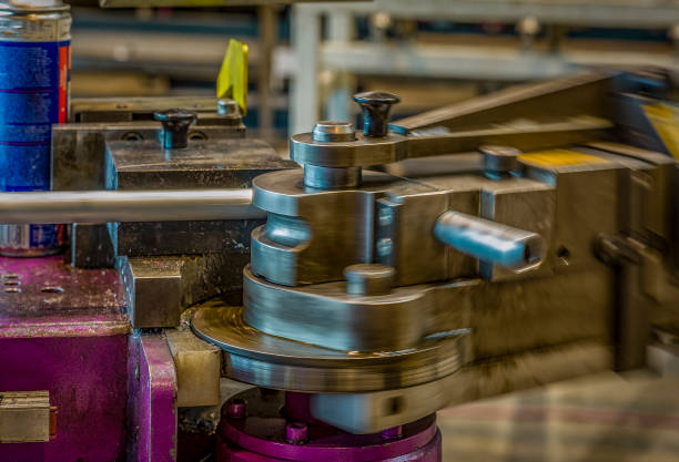 piping construction Bending machine in motion grinding metal power work tool stock pictures, royalty-free photos & images