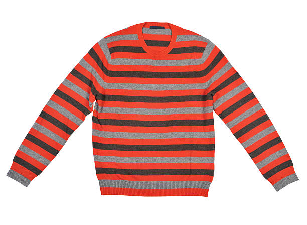 istock Striped gray, black, and red sweater on a white background 91507308