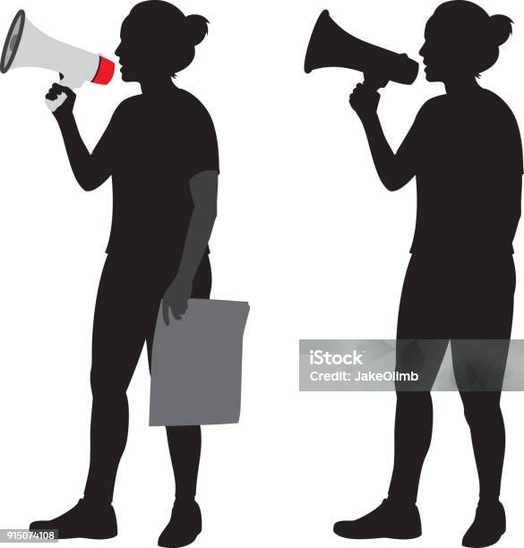 Woman Using Megaphone Silhouette Stock Illustration - Download Image Now - Megaphone, In Silhouette, Women