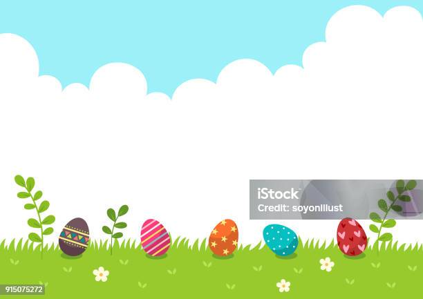 Happy Eastereaster Eggs With Nature Background Stock Illustration - Download Image Now - Easter, Backgrounds, Easter Egg