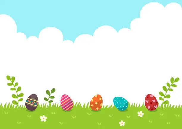 Vector illustration of Happy Easter.Easter eggs with nature background
