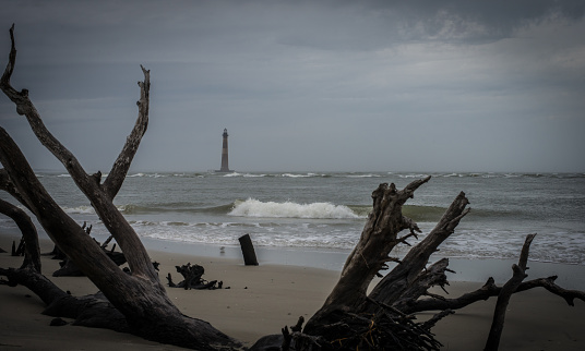 Rising seas have reclaimed the Morris Island Lighthouse, at the south-end of Folly Beach, SC, near Charleston.