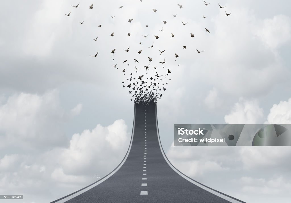 Spiritual Journey Spiritual journey as a highway to heaven faith concept or spirituality salvation freedom symbol as a road transforming into flying birds with 3D illustration elements. Ethereal Stock Photo