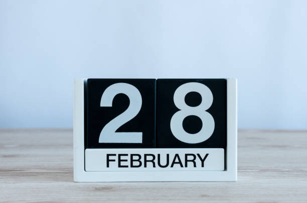 istock February 28th. Cube calendar for february 28 on wooden surface with empty space For text. Not Leap year or intercalary day 915079870