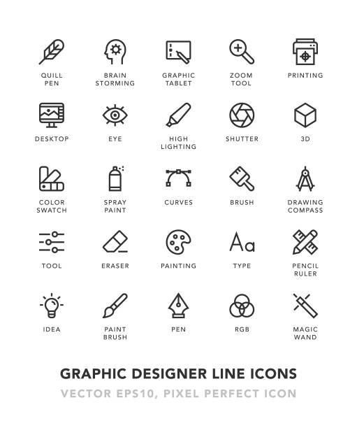 ikony linii projektanta grafiki - graphic design studio stock illustrations