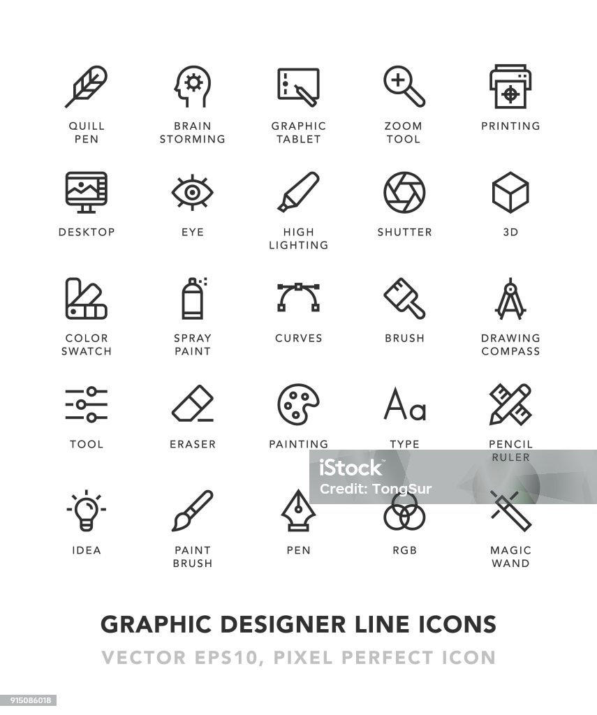 Graphic Designer Line Icons Graphic Designer Line Icons Vector EPS 10 File, Pixel Perfect Icons. Icon Symbol stock vector