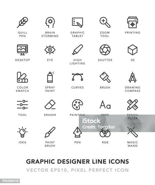Graphic Designer Line Icons Stock Illustration - Download Image Now - Icon Symbol, Design, Computer Graphic