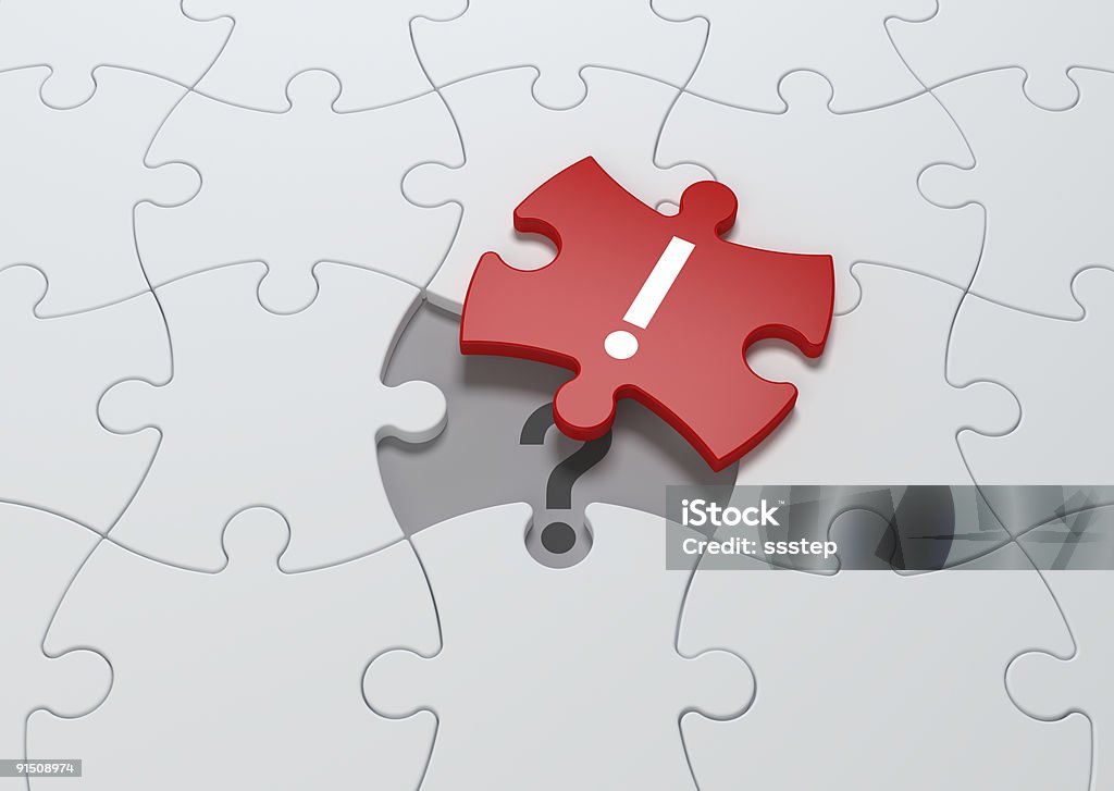 Conceito de solução e um vermelho Puzzle peça - Foto de stock de Última Peça do Quebra-cabeça royalty-free