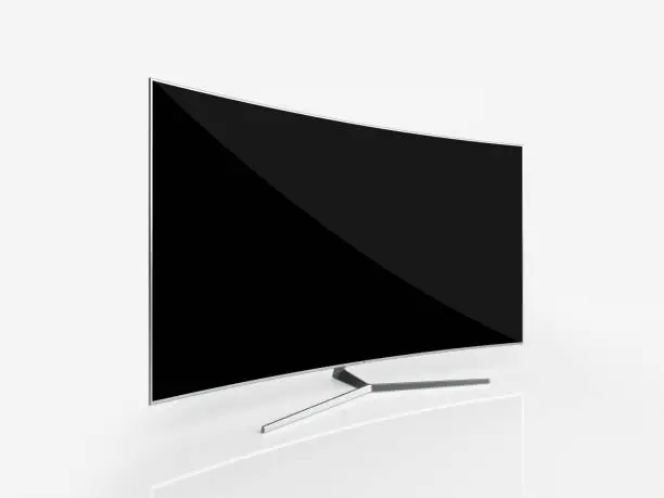 Photo of UHD Curved Smart TV On White Reflective Background
