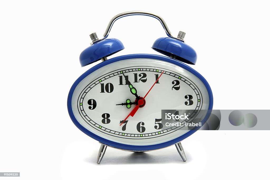 Blue alarm clock isolated on white  Alarm Clock Stock Photo
