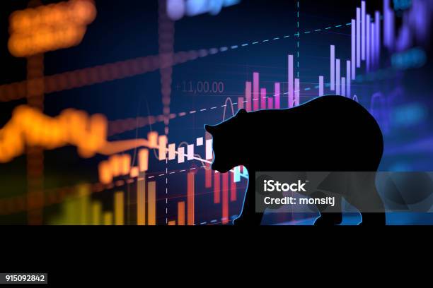 Silhouette Form Of Bear On Technical Financial Graph Stock Photo - Download Image Now