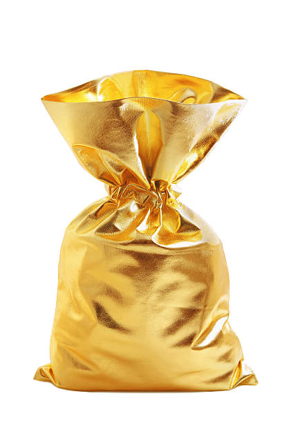 istock Shining fabric gold bag on a white background 91509681