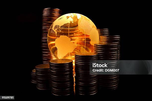 Global Business Concept Stock Photo - Download Image Now - Coin, Globe - Navigational Equipment, Stack