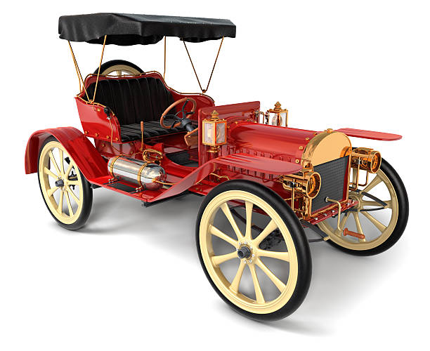 istock A vintage car with red chassis and black awning 91510154