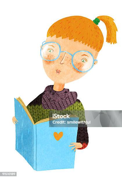 Studing Girl Stock Photo - Download Image Now - Book, Cartoon, Child