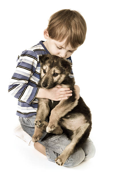 istock Sad child with puppy 91510506