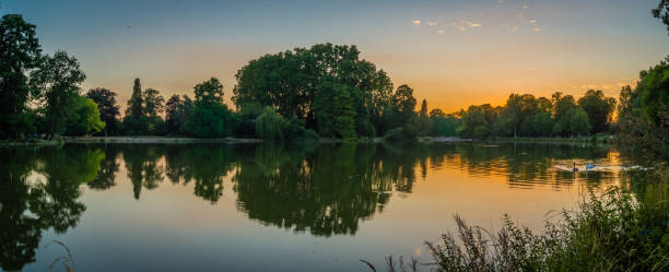 Vincennes park at dusk stock photo