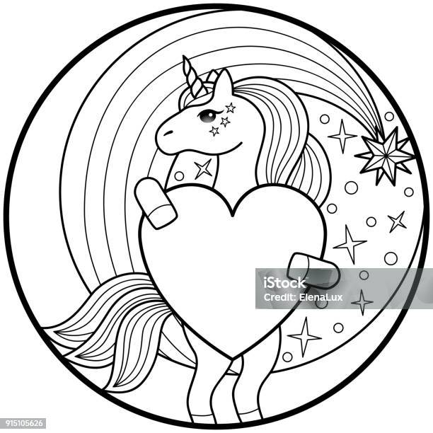 Unicorn Round Print Stock Illustration - Download Image Now - Coloring, Valentine Card, Child