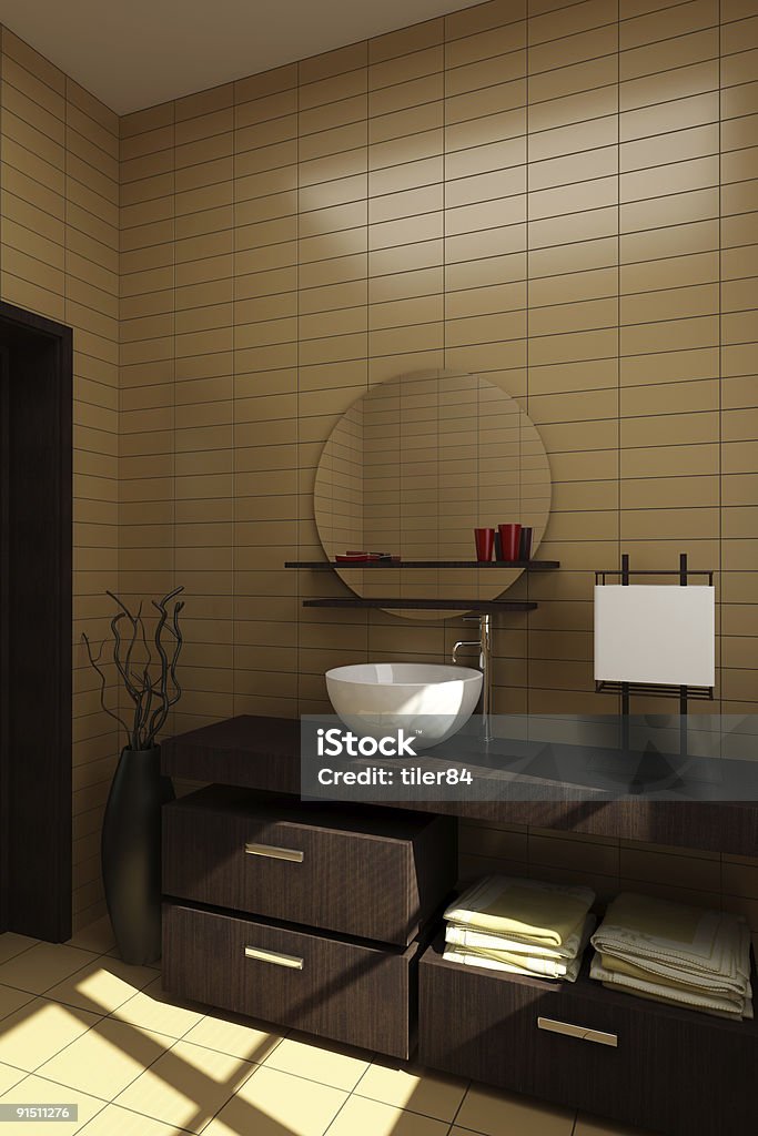 Badezimmer im japanischen Stil mit braunem Fliesen - Lizenzfrei Ausgedörrt Stock-Foto