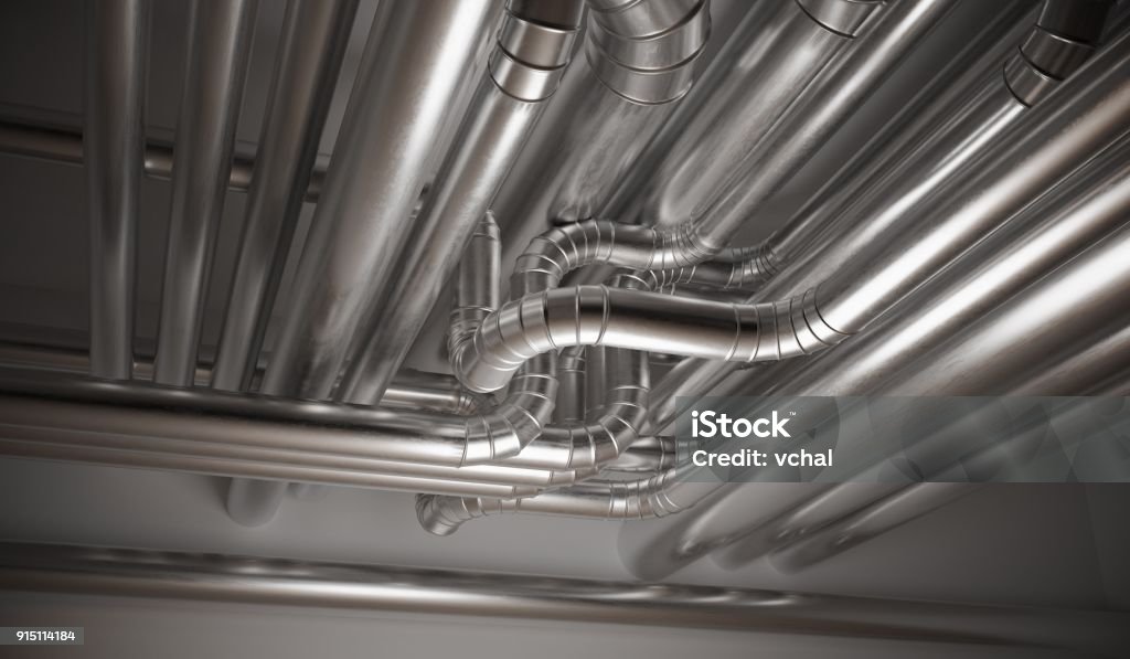 HVAC (heating, ventilation and air conditioning) pipes. 3D rendered illustration. Air Duct Stock Photo