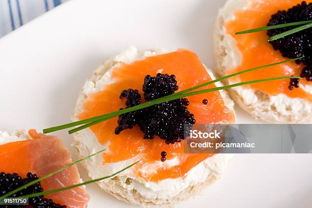 Salmon Mini Sandwich Stock Photo - Download Image Now - Appetizer, Black Color, Bread