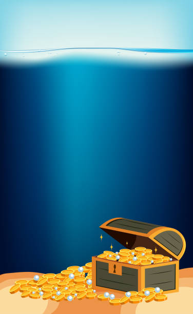 istock Underwater scene with gold in treasure chest 915121270