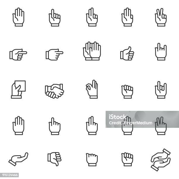 Hand Icon Set Stock Illustration - Download Image Now - Hand, Line Icon, Thumb