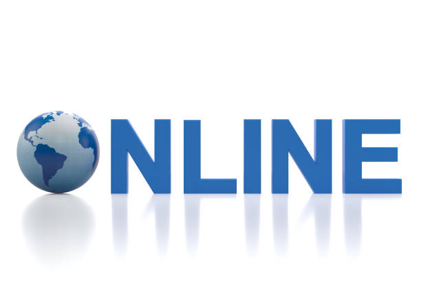 istock Online Text With World Maped Sphere On White Background 915124784