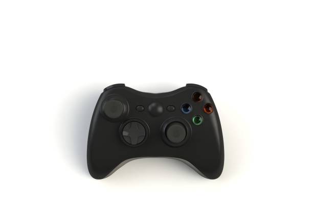 istock Computer game competition. Gaming concept. Black joystick isolated on white background, 3D rendering 915127766