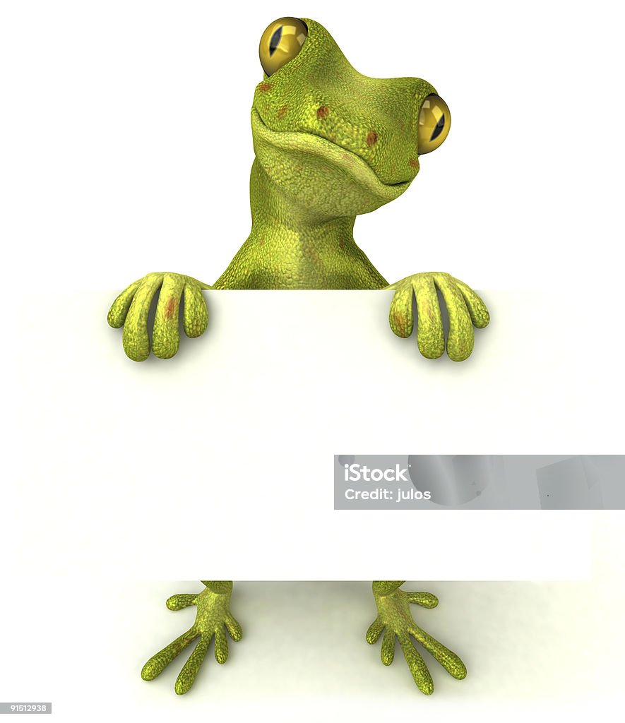 Zielony gecko z pusty znak - Zbiór zdjęć royalty-free (Gekon)