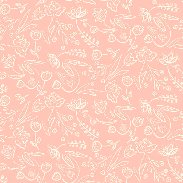 delikatny różowy wzór z wiosennymi ręcznie rysowanymi kwiatami - peach fruit backgrounds textured stock illustrations