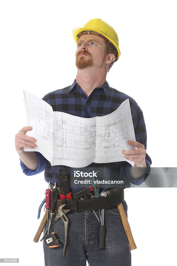 construction worker and architectural plans  Adult Stock Photo