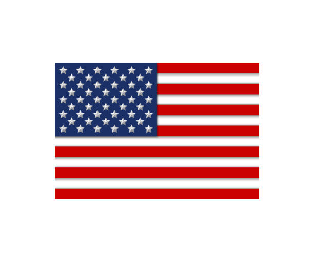 istock Stylized USA flag with 3D symbols isolated on white. Vector illustration. 915140766