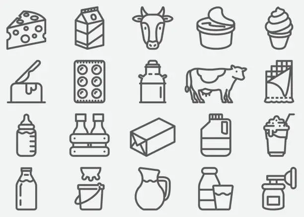 Vector illustration of Milk and Dairy Products Line Icons