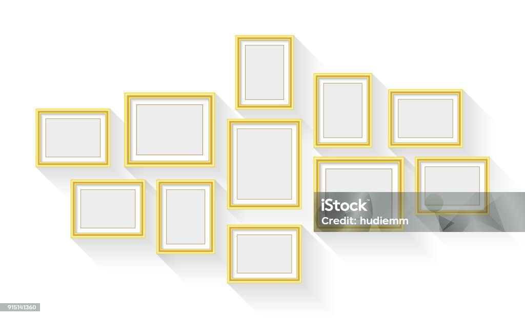 Vector gold picture frame set isolated on white background Picture Frame stock vector