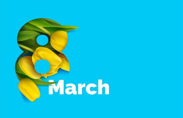 3 月 8 日カード カット紙のスタイルで黄色のチューリップ。 - bouquet backgrounds spring tulip点のイラスト素材／クリップアート素材／マンガ素材／アイコン素材