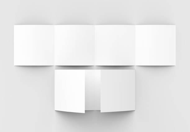 istock Square four folded - 4-Fold - brochure mock-up isolated on soft gray background. 3D illustrating. 915143874