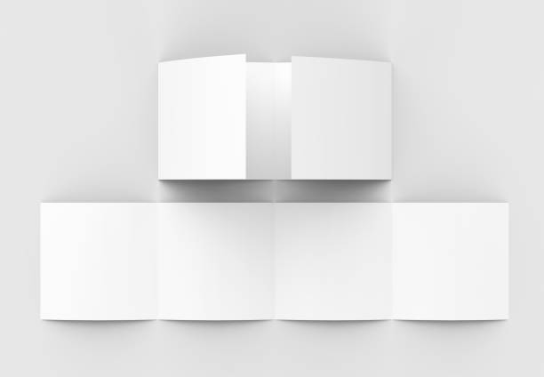 istock Square four folded - 4-Fold - brochure mock-up isolated on soft gray background. 3D illustrating. 915146424