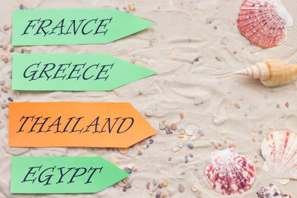 istock Vacation accessories on sand background 915148072