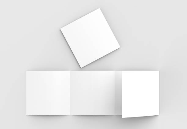 istock Square four folded - 4-Fold - brochure mock-up isolated on soft gray background. 3D illustrating. 915150968