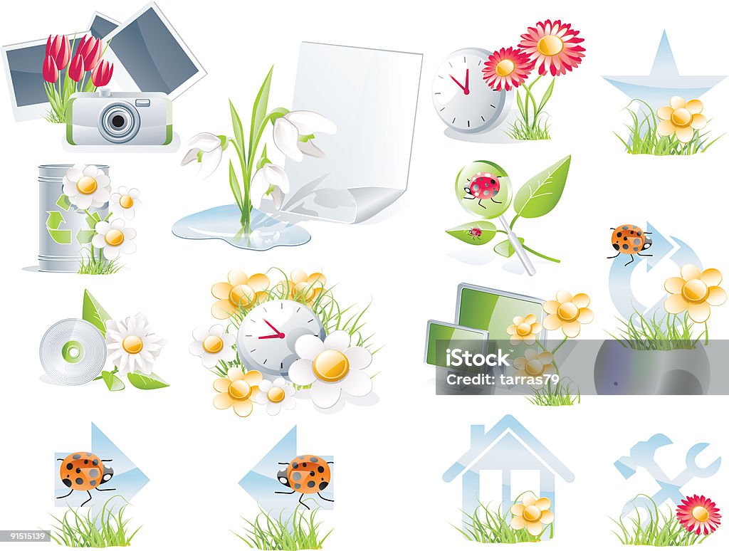 Tema de flores conjunto de Ícone de Computador - Royalty-free Amarelo Ilustração de stock