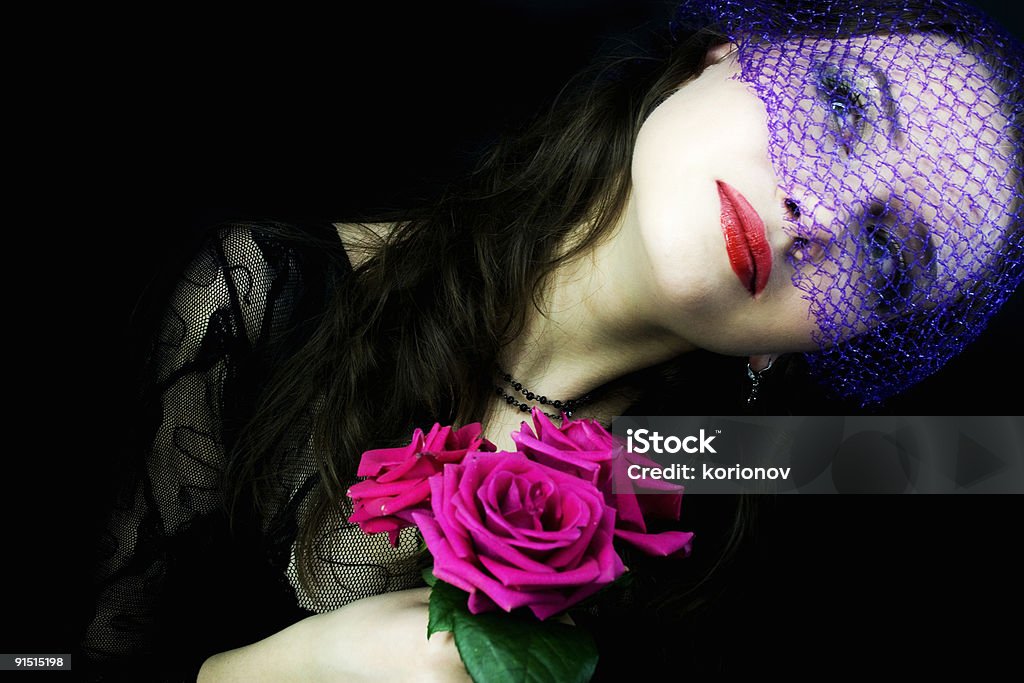 여성의 면사포, 장미 꽃다발 - 로열티 프리 검은색 스톡 사진